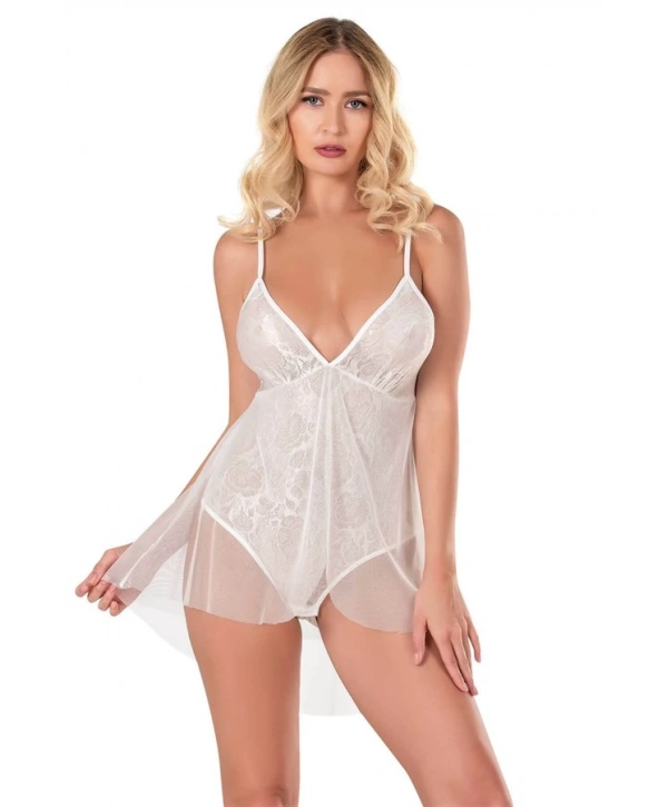 Morliva  Ekru Jakarlı Bodysuit Gecelik