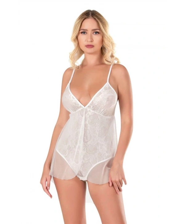 Morliva  Ekru Jakarlı Bodysuit Gecelik