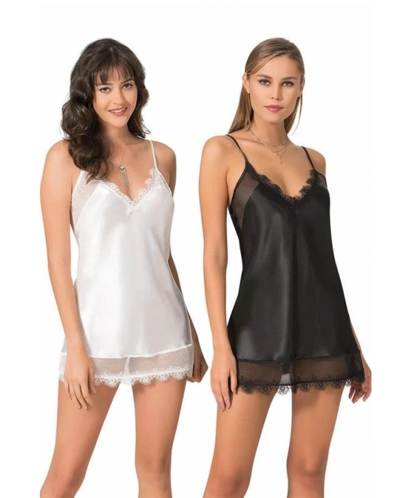 Morliva  Ekru Kısa Saten Gecelik