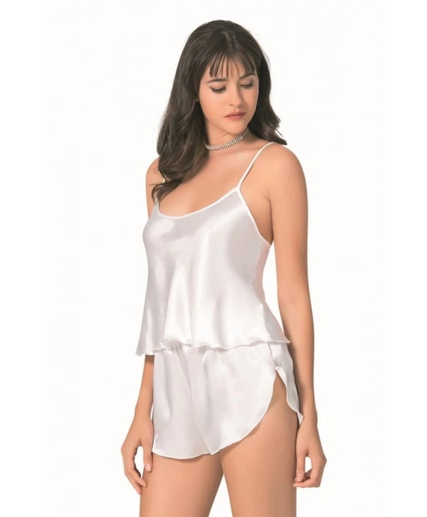 Morliva Ekru Saten Babydoll Şort Takımı