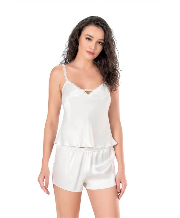 Morliva  Ekru Saten Babydoll Şort Takımı