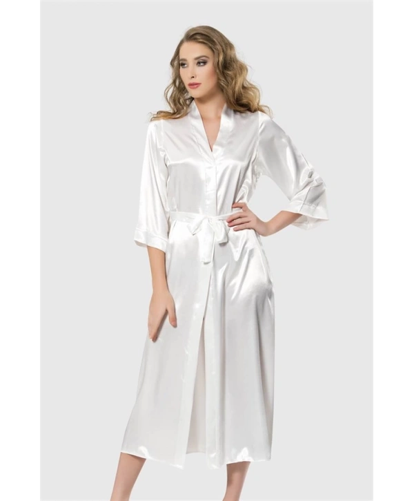 Morliva Ekru Uzun Saten Sabahlık