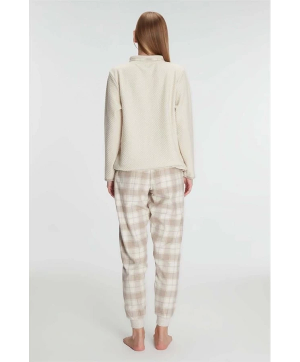 Morliva  Fermuarlı Uzun Kol Sweatshirt Pantolon Takım Viskon ve Pamuklu Pijama Takımı