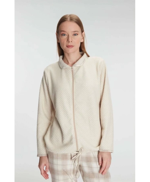 Morliva  Fermuarlı Uzun Kol Sweatshirt Pantolon Takım Viskon ve Pamuklu Pijama Takımı