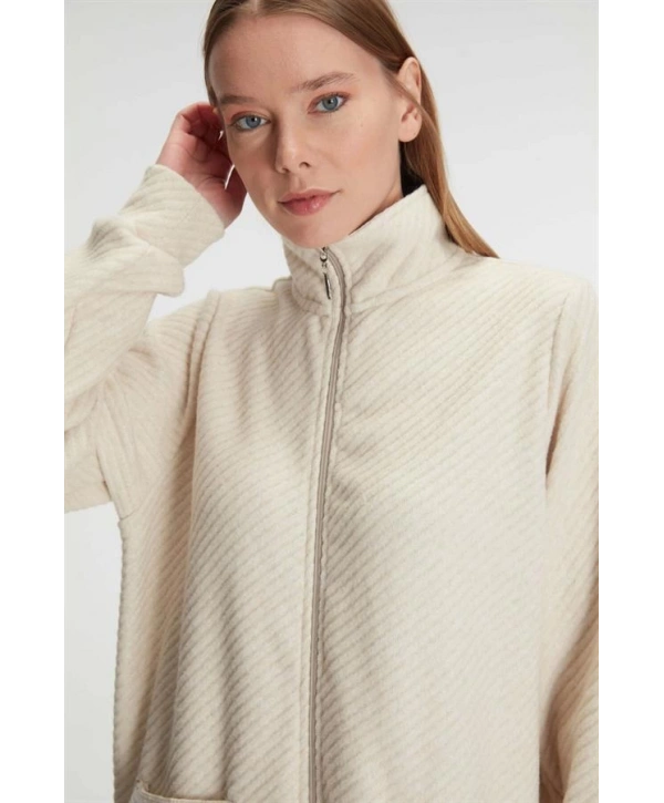 Morliva  Fermuarlı Uzun Kol Sweatshirt Pantolon Takım Viskon ve Pamuklu Pijama Takımı