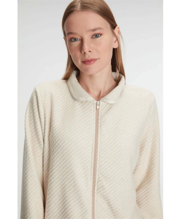 Morliva  Fermuarlı Uzun Kol Sweatshirt Pantolon Takım Viskon ve Pamuklu Pijama Takımı