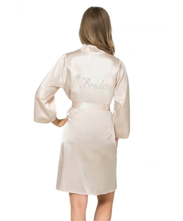 Morliva Fildişi Kısa Saten Bride Sabahlık
