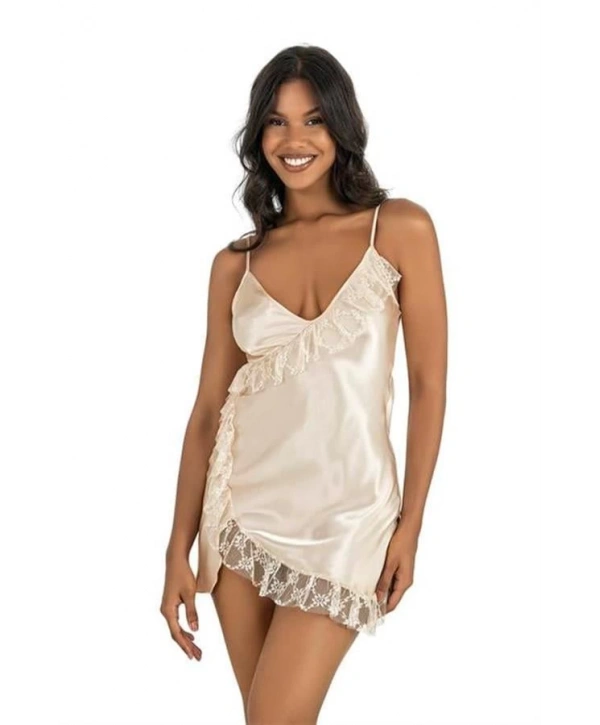 Morliva Fildişi Kısa Saten Gecelik 8229