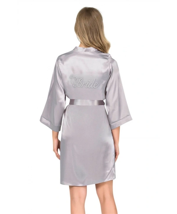 Morliva Gri Kısa Saten Bride Sabahlık