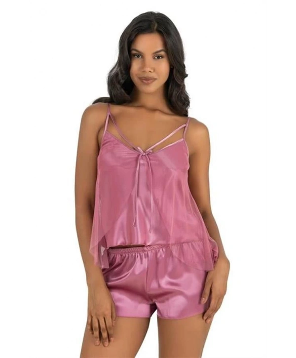 Morliva Gül kurusu Saten Şort Takımı