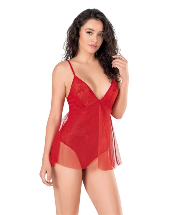 Morliva Kırmızı Jakarlı Bodysuit Gecelik