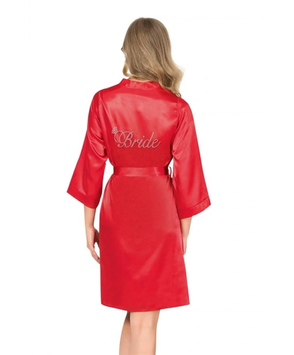 Morliva Kırmızı Kısa Saten Bride Sabahlık
