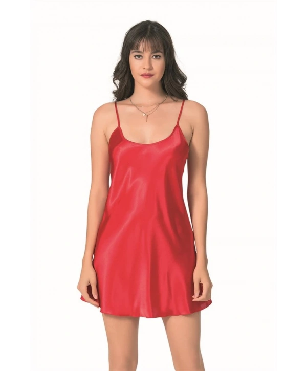 Morliva  Kırmızı Kısa Saten Gecelik