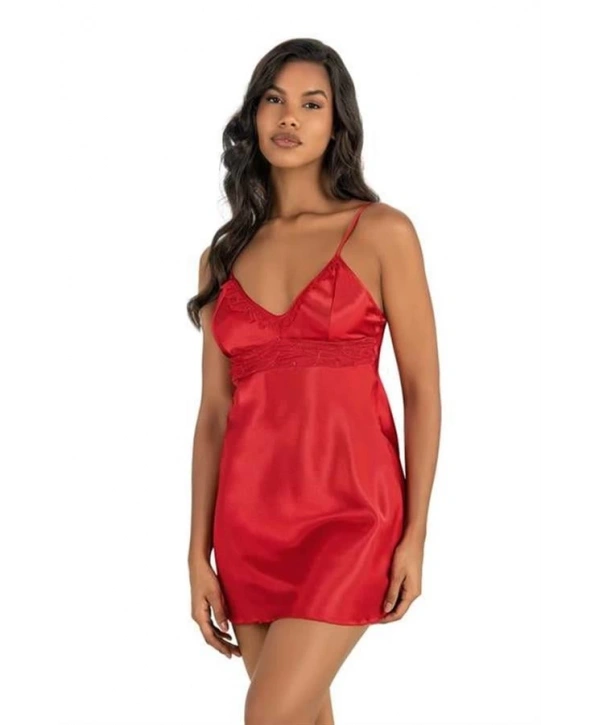Morliva  Kırmızı Kısa Saten Gecelik