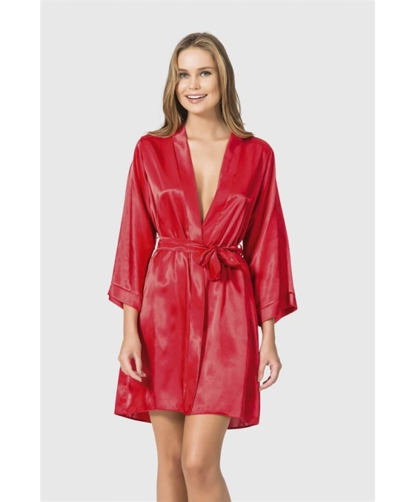 Morliva  Kırmızı Kısa Saten Sabahlık