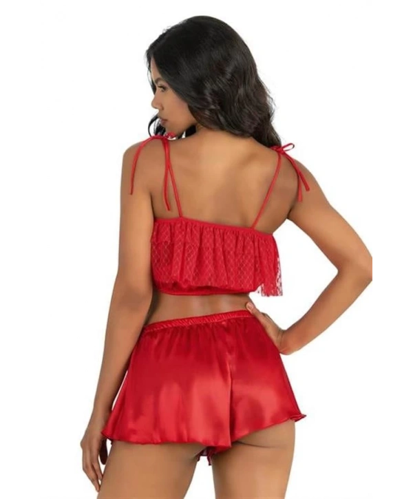Morliva   Kırmızı Saten Şort Takımı 9206