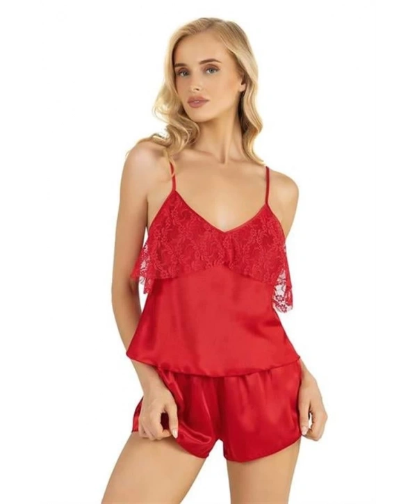 Morliva Kırmızı Saten Şort Takımı 9214
