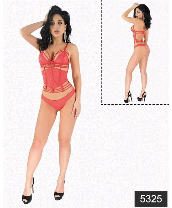 Morliva  Kırmızı Simli Dantel Büstiyer Takım