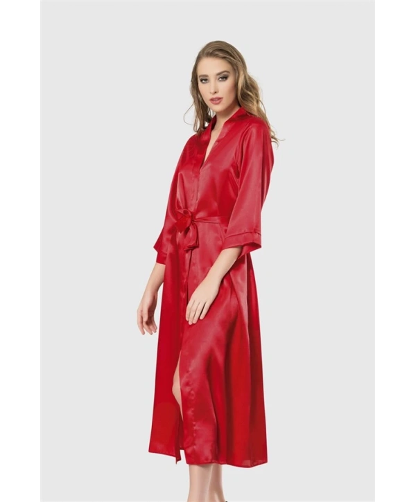 Morliva  Kırmızı Uzun Saten Sabahlık