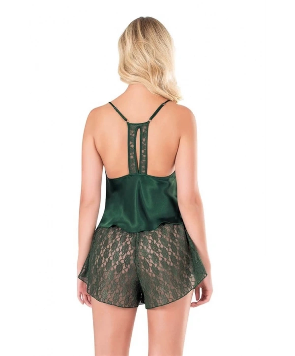 Morliva  Koyu Yeşil Saten Babydoll Şort Takımı