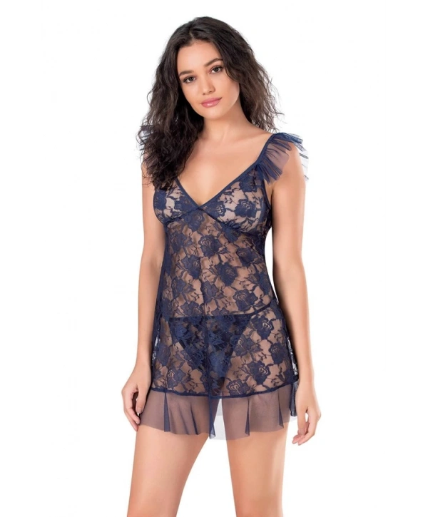 Morliva  Lacivert Kısa Tül Gecelik