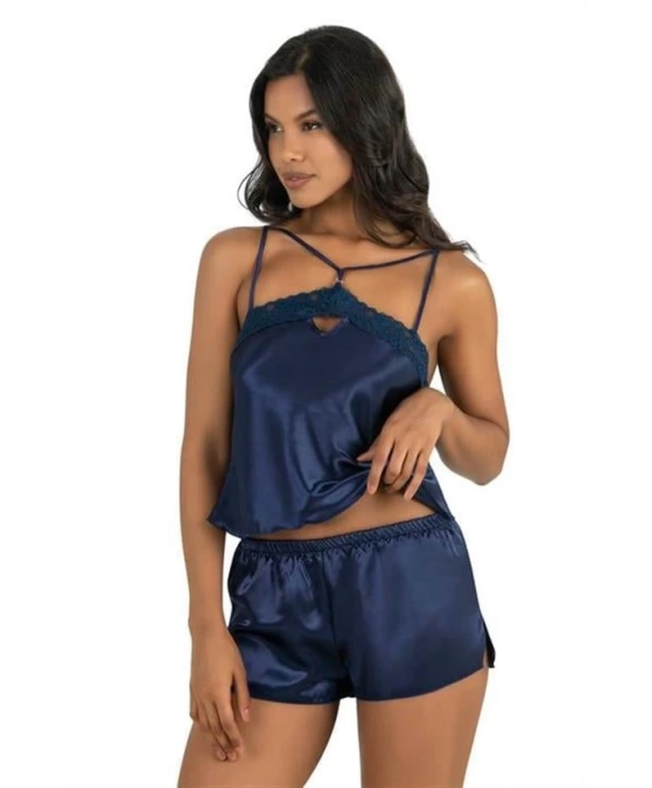 Morliva Lacivert Saten Şort Takımı