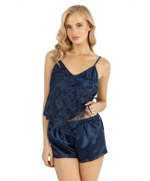 Morliva  Lacivert Saten Şort Takımı 9204