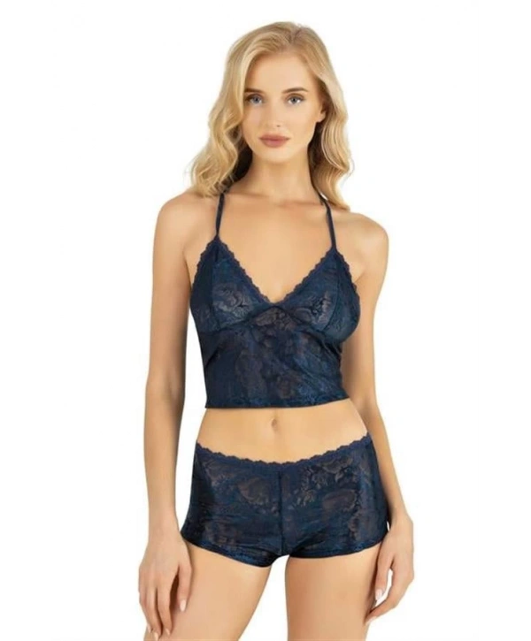 Morliva Lacivert Saten Şort Takımı 9222