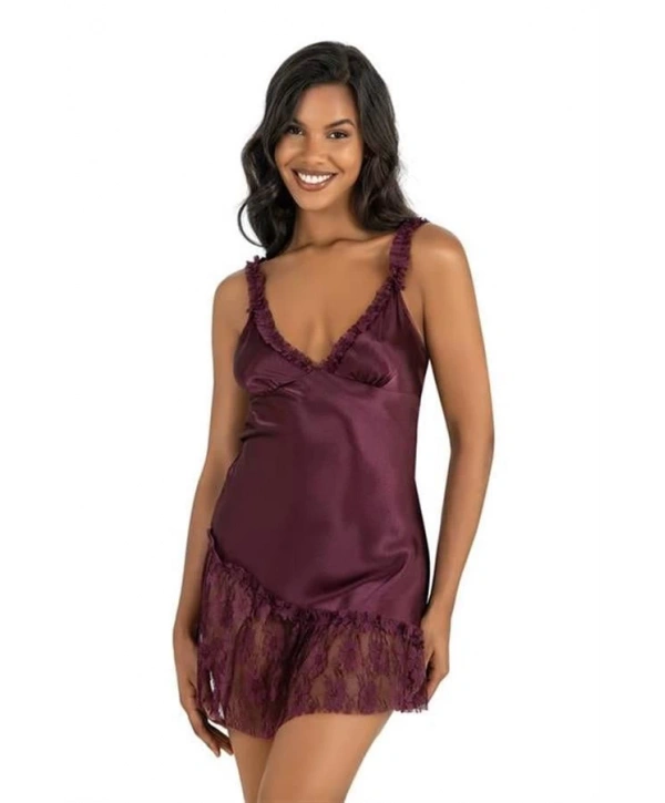 Morliva Mürdüm Kısa Saten Gecelik 8238