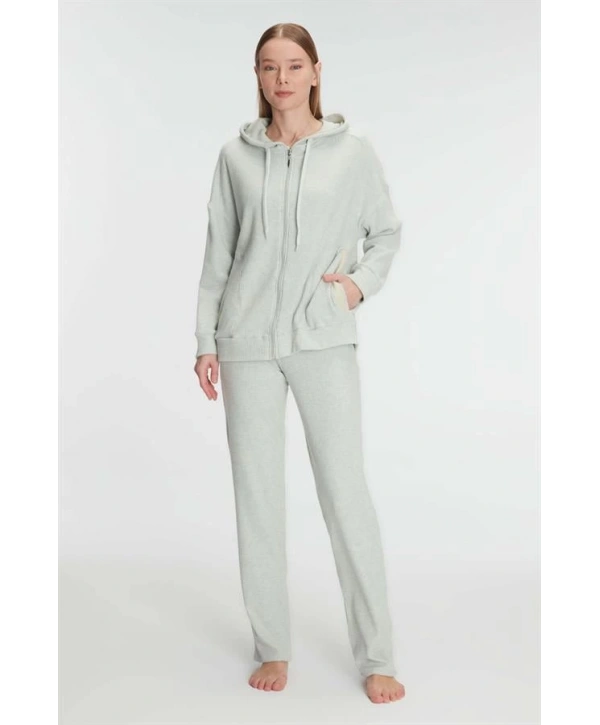 Morliva  Pamuklu Homesuit Kapüşonlu Fermuarlı Ev Giyim Pijama Takımı