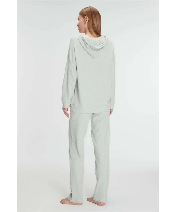 Morliva  Pamuklu Homesuit Kapüşonlu Fermuarlı Ev Giyim Pijama Takımı