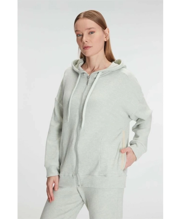 Morliva  Pamuklu Homesuit Kapüşonlu Fermuarlı Ev Giyim Pijama Takımı