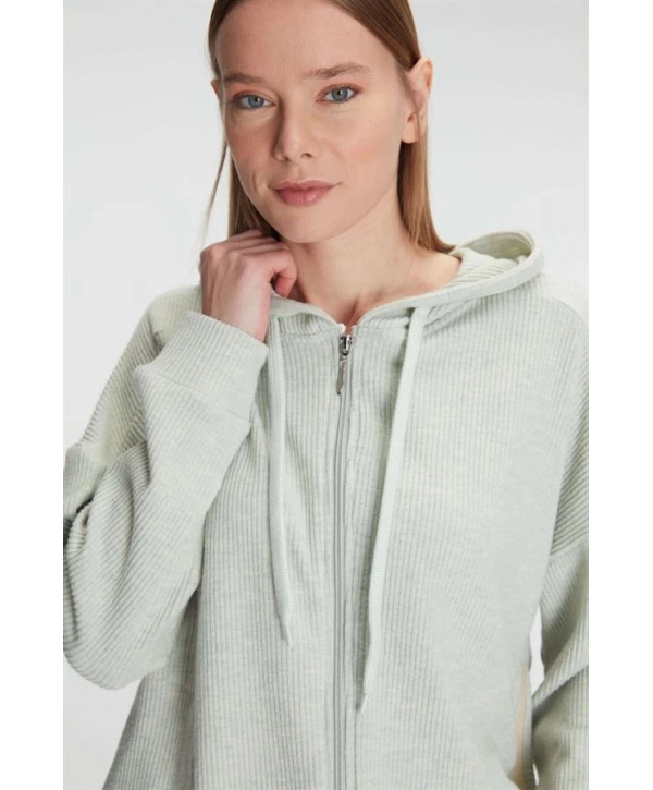 Morliva  Pamuklu Homesuit Kapüşonlu Fermuarlı Ev Giyim Pijama Takımı