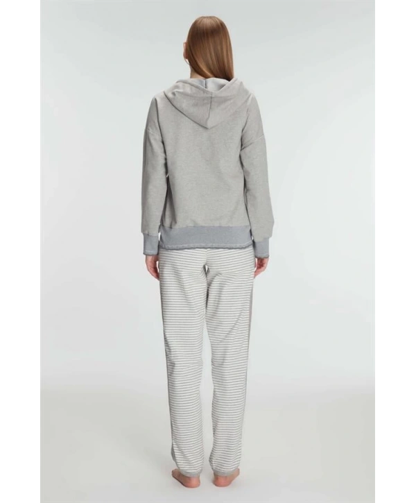 Morliva   Pamuklu Uzun Kol Fermuarlı Swearshirt Sıfır Kol T-Shirt ve Pantolon Pijama Takım
