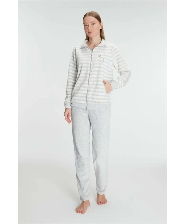 Morliva   Pamuklu Uzun Kollu Fermuarlı Sweatshirt ve Pantolon Takım Pijama Takımı