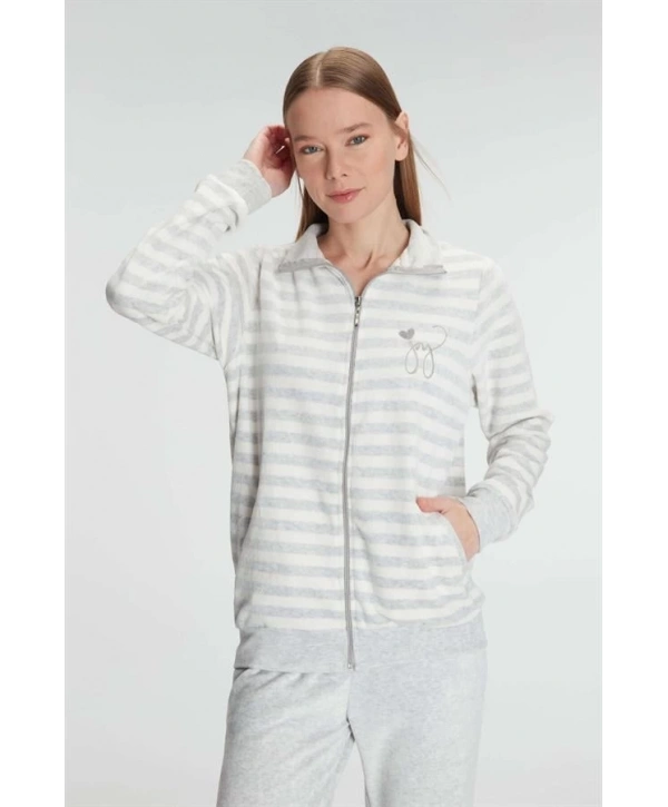 Morliva   Pamuklu Uzun Kollu Fermuarlı Sweatshirt ve Pantolon Takım Pijama Takımı