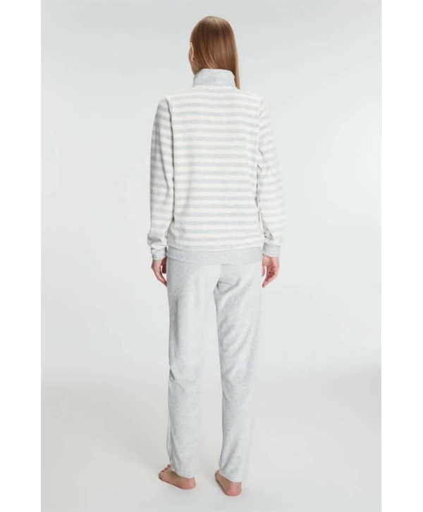 Morliva   Pamuklu Uzun Kollu Fermuarlı Sweatshirt ve Pantolon Takım Pijama Takımı