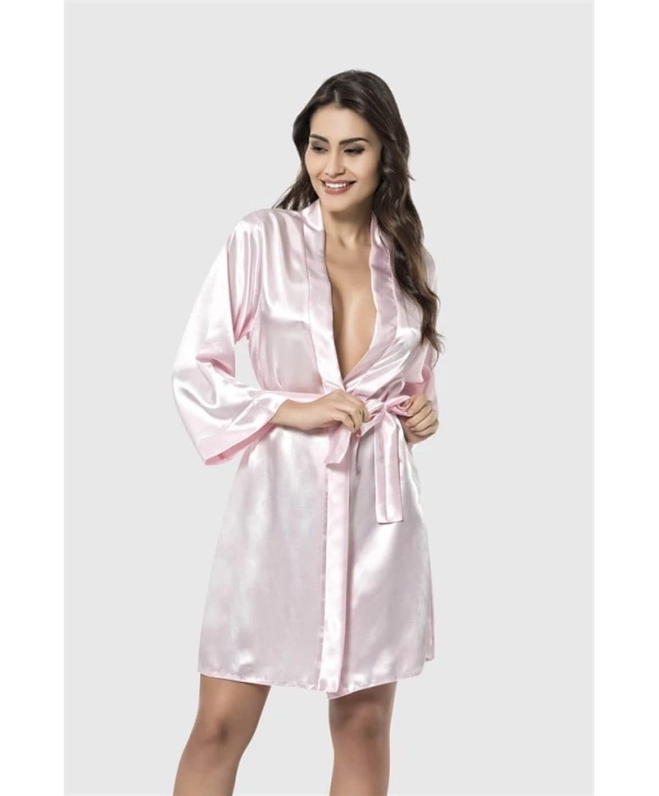 Morliva Pembe Kısa Saten Sabahlık