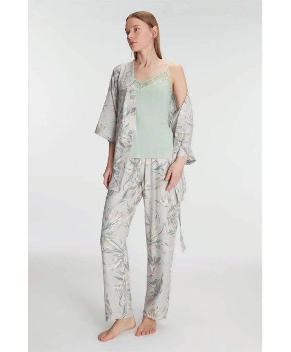 Morliva   Sabahlık Atlet ve Pantolon Takım Pamuklu Pijama Set