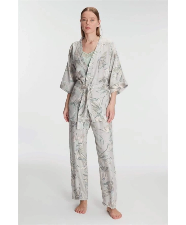 Morliva   Sabahlık Atlet ve Pantolon Takım Pamuklu Pijama Set