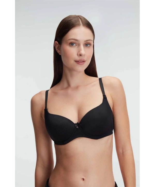 Morliva  Siyah Balenli Desteksiz Dolgusuz Askıları Çıkabilen Günlük Klasik T-Shirt Sütyeni