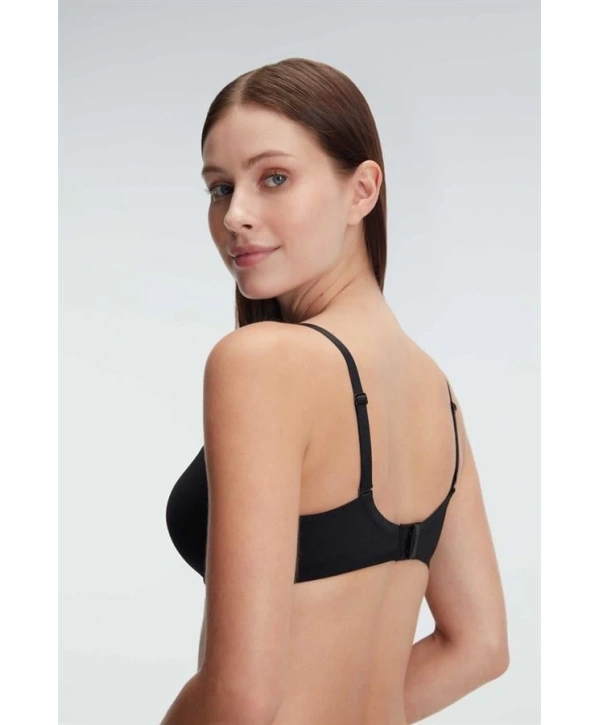 Morliva  Siyah Balenli Desteksiz Dolgusuz Askıları Çıkabilen Günlük Klasik T-Shirt Sütyeni