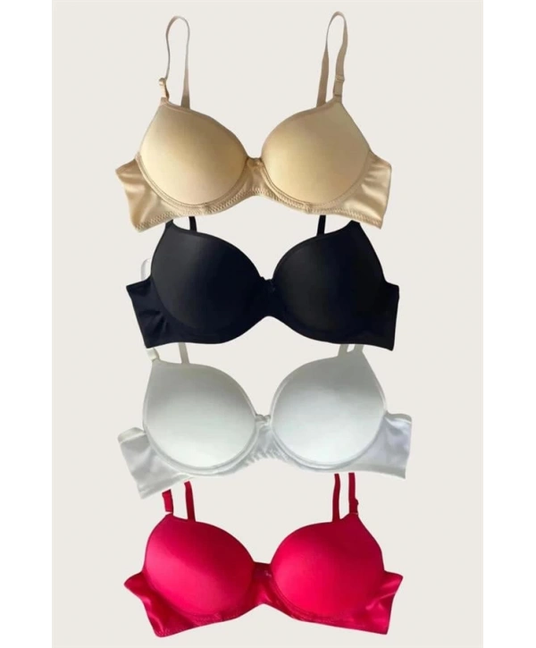 Morliva  Siyah-Beyaz-Kırmızı-Ten 4lü İçi Boş Micro Balenli Günlük Tek Desteksiz Sütyen
