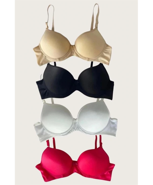 Morliva  Siyah-Beyaz-Kırmızı-Ten 4lü İçi Boş Micro Balenli Günlük Tek Desteksiz Sütyen