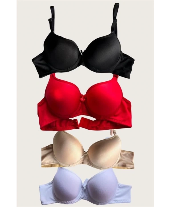 Morliva  Siyah-Beyaz-Kırmızı-Ten 4lü İçi Boş Micro Balenli Günlük Tek Desteksiz Sütyen