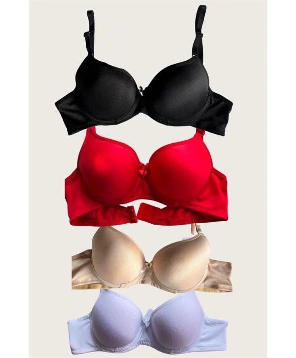 Morliva  Siyah-Beyaz-Kırmızı-Ten 4lü İçi Boş Micro Balenli Günlük Tek Desteksiz Sütyen