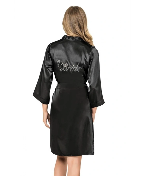 Morliva Siyah Kısa Saten Bride Sabahlık