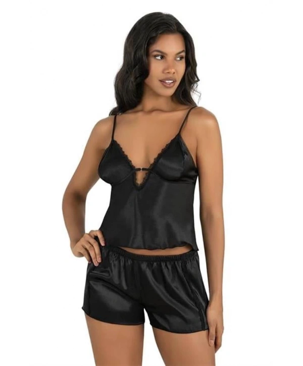 Morliva  Siyah Saten Şort Takımı 9207