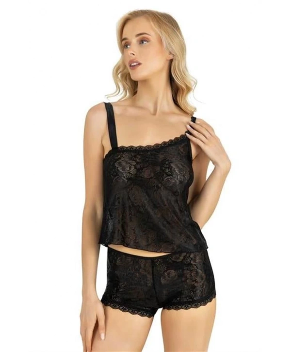 Morliva Siyah Saten Şort Takımı 9220