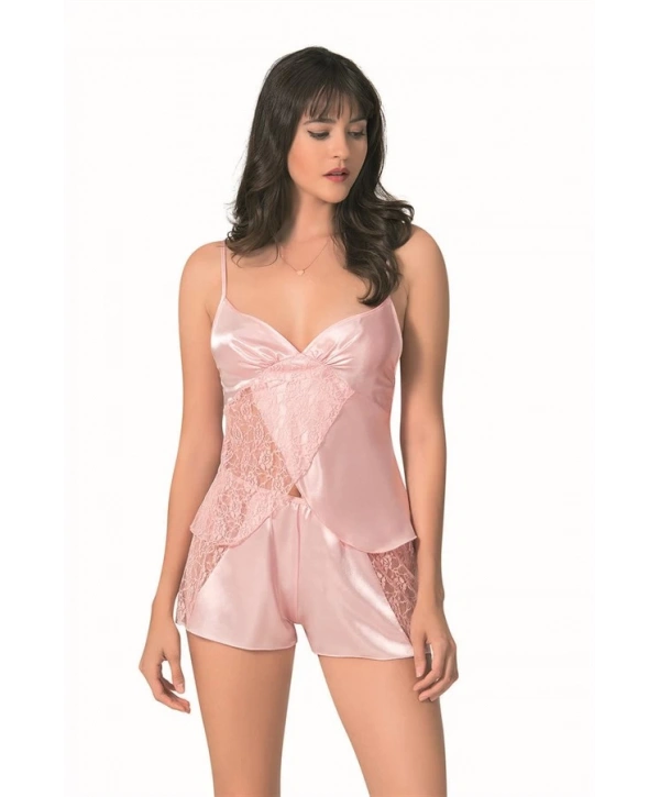 Morliva  Somon Saten Babydoll Şort Takımı